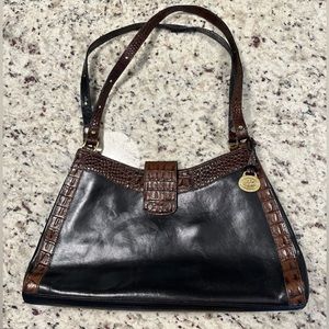 Brahmin Black Leather and Croc Bag